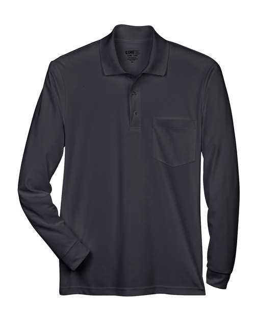Polo piqué à manches longues Pinnacle Performance pour homme avec poche