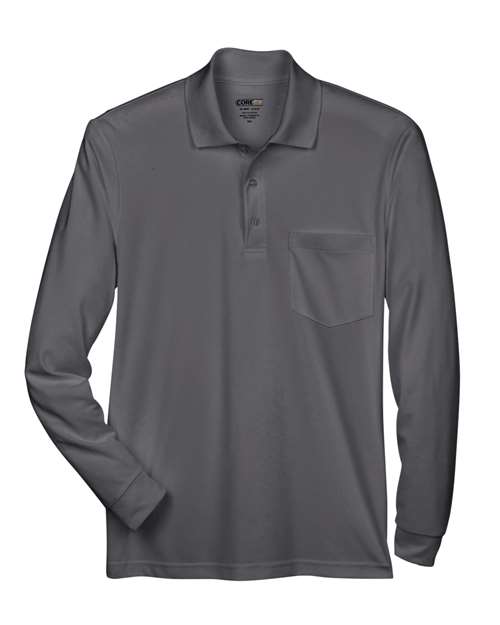Polo piqué à manches longues Pinnacle Performance pour homme avec poche