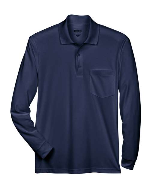 Polo piqué à manches longues Pinnacle Performance pour homme avec poche