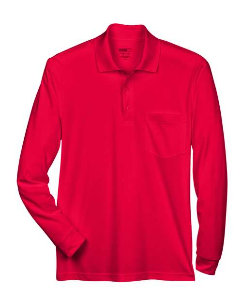 Polo piqué à manches longues Pinnacle Performance pour homme avec poche