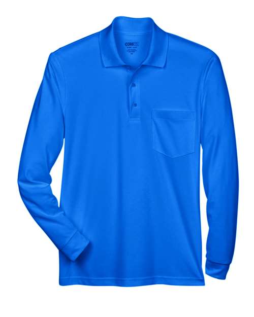 Polo piqué à manches longues Pinnacle Performance pour homme avec poche