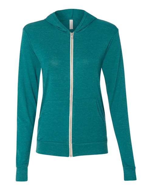 Unisex Triblend Lightweight Full-Zip Hooded Long Sleeve Tee
